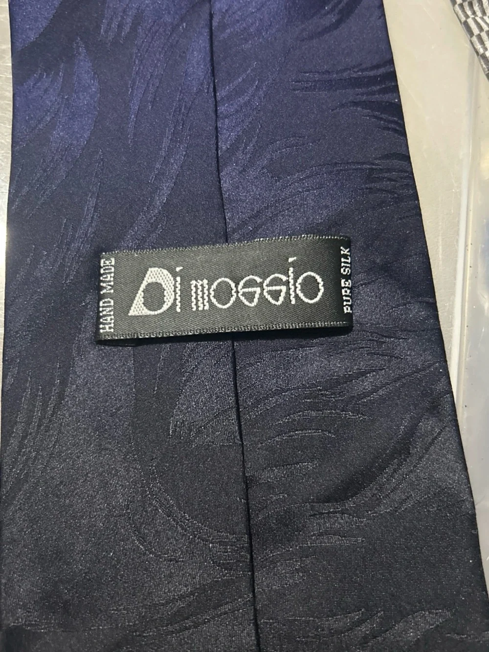 Men's Blue and Black Satin Tie with Gold Embellishments